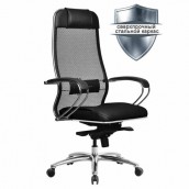Кресло офисное МЕТТА "SAMURAI" SL-1.04, сверхпрочная ткань-сетка/экокожа, черное