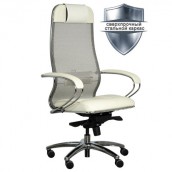 Кресло офисное МЕТТА "SAMURAI" SL-1.04, сверхпрочная ткань-сетка/экокожа, бежевое