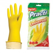 Перчатки МНОГОРАЗОВЫЕ латексные PACLAN "Practi Universal", хлопчатобумажное напыление, размер L (большой), желтые, вес 54 г