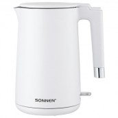 Чайник электрический с двойными стенками SONNEN KT-8719W, 1,5 л, 2200 Вт, белый, 454691