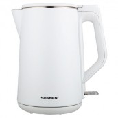 Чайник электрический с двойными стенками SONNEN KT-4103, 1,5 л, 2200 Вт, белый, 456376