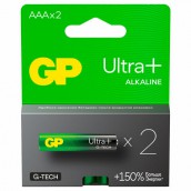 Батарейки КОМПЛЕКТ 2 шт., GP Ultra Plus G-Tech, AAA (LR03), алкалиновые, мизинчиковые, 24AUPA21-2CRSB2