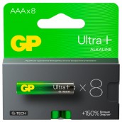 Батарейки КОМПЛЕКТ 8 шт., GP Ultra Plus G-Tech, AAA (LR03), алкалиновые, мизинчиковые, 24AUPA21-2CRB8