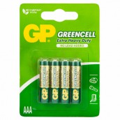 Батарейки КОМПЛЕКТ 4 шт., GP GreenCell AAA (R03, 24G), солевые, мизинчиковые, блистер, 24G-2CR4