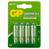 Батарейки КОМПЛЕКТ 4 шт., GP GreenCell AA (R6, 15G), солевые, пальчиковые, блистер, 15G-2CR4