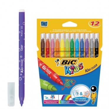 Фломастеры BIC "Kid Couleur", 12 цветов, суперсмываемые, вентилируемый колпачок, европодвес, 9202932