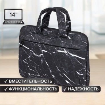 Сумка портфель BRAUBERG STYLE с отделением для ноутбука 13-14", 3 кармана, "Marble", черная, 26х36х3 см, 270835