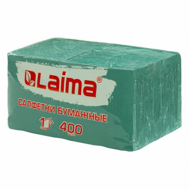 Салфетки бумажные 400 шт., 24х24 см, "Big Pack", зелёные, 100% целлюлоза, LAIMA, 114728