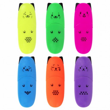 Набор текстовыделителей мини 6 ЦВЕТОВ BRAUBERG KIDS "CUTE CATS NEON", линия 1-5 мм, 152435