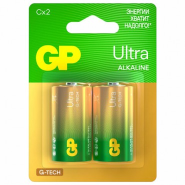 Батарейки GP Ultra, С (LR14, 14 А), алкалиновые, КОМПЛЕКТ 2 шт., блистер, 14AU-2CR2