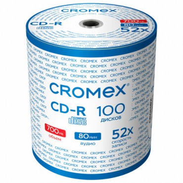 Диски CD-R CROMEX, 700 Mb, 52x, Bulk (термоусадка без шпиля), КОМПЛЕКТ 100 шт., 513779