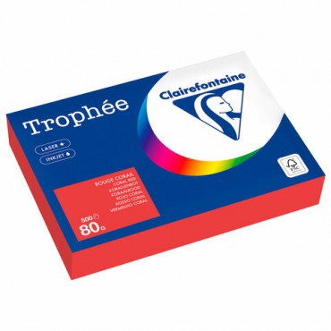 Бумага цветная CLAIREFONTAINE, А4, 80 г/м2, 500 л., интенсив, кораллово-красный, Франция, 8175PC