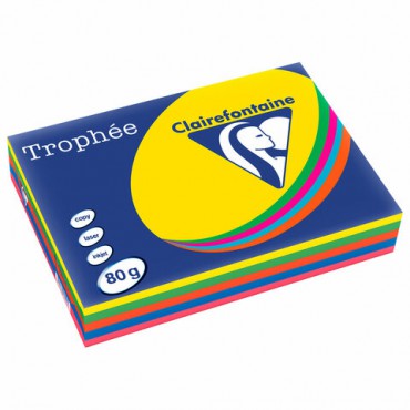 Бумага цветная CLAIREFONTAINE, А4, 80 г/м2, 500 л. (5 цветов x 100 л.), микс интенсив, Франция, 1704SC